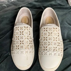 MICHAEL michael kors slip-on white floral metallic leather shoe; used; size 7